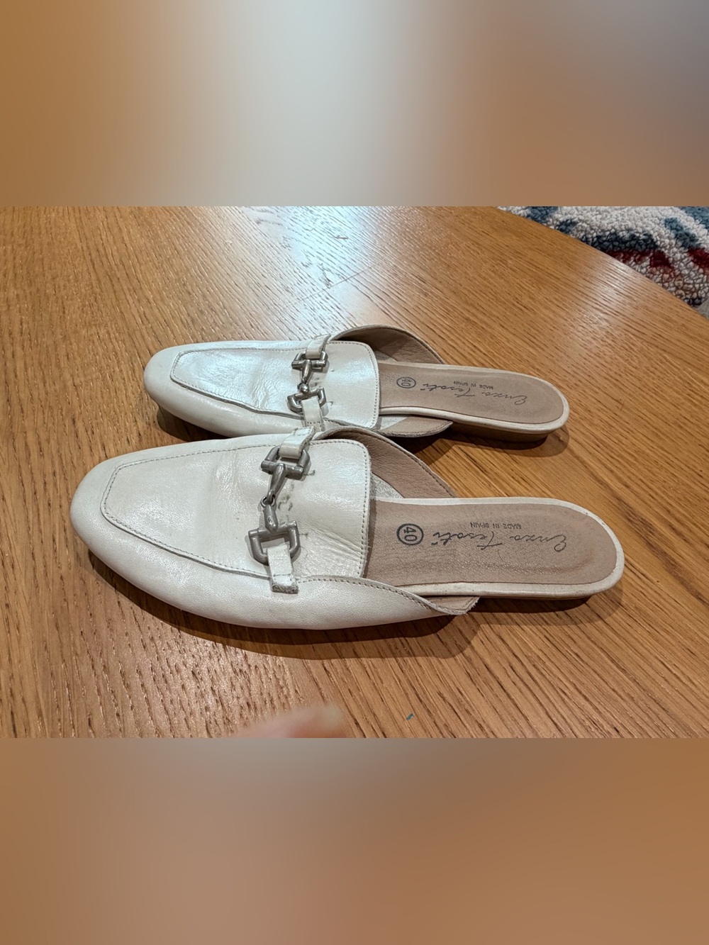 Enzo Tesoti Mules White  Leather Bit Loafers  Silver Tone Round Toe EU40